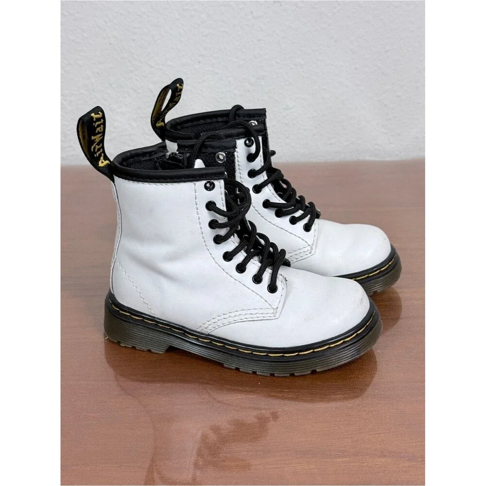 Dr. Martens Toddler White and Black Lace-Up 1460T Combat Boots 7
